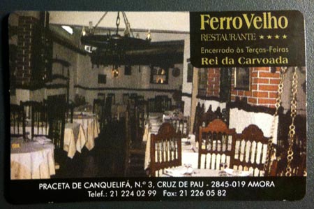 Carvoada - restaurante Ferro Velho - cartão de visita