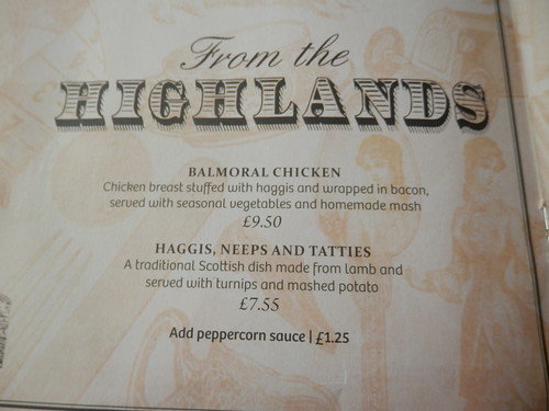 menu from the Highlands
